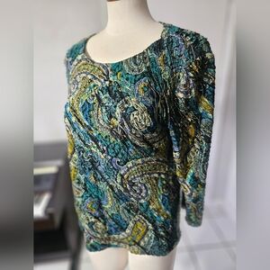 Choices Boho Top Large, Green Paisley, Sz L